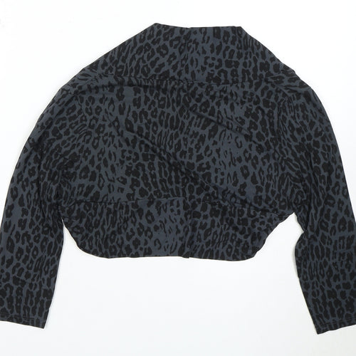 E-vie Women's Cropped Black Leopard Blouse - Size 16