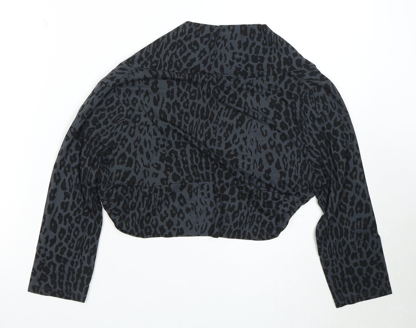 E-vie Women's Cropped Black Leopard Blouse - Size 16