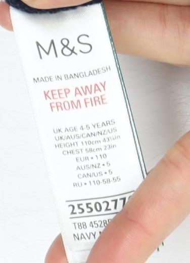 Marks and Spencer Boys Blue Striped Pullover Hoodie 4-5 Years