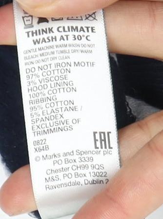 Marks and Spencer Boys Blue Striped Pullover Hoodie 4-5 Years