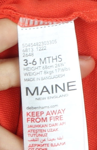 Maine Unisex Baby Orange Babygrow 3-6 Months Cotton Easy Care