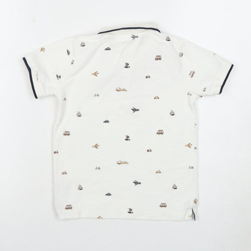 Next Boys White Polo Shirt 4-5 Years with Transportation Print