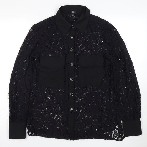 River Island Women's Black Lace Button-Up Top Size 12