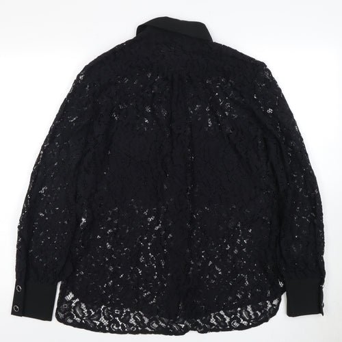 River Island Women's Black Lace Button-Up Top Size 12