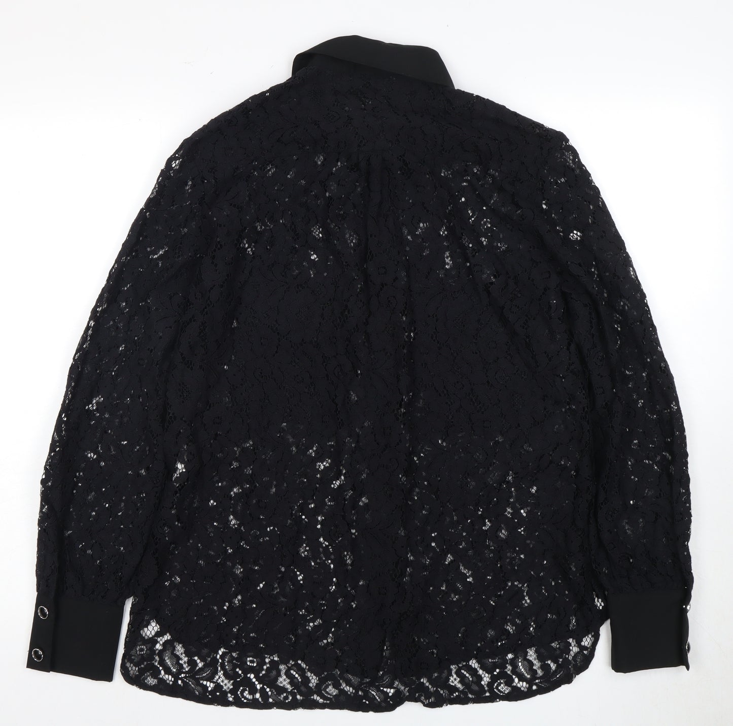 River Island Women's Black Lace Button-Up Top Size 12