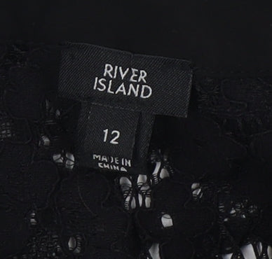 River Island Women's Black Lace Button-Up Top Size 12