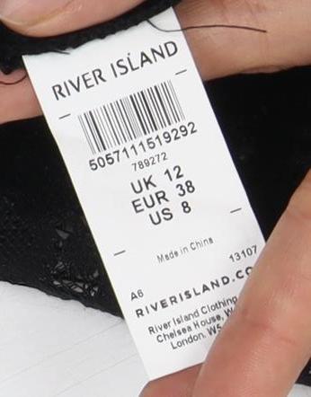 River Island Women's Black Lace Button-Up Top Size 12