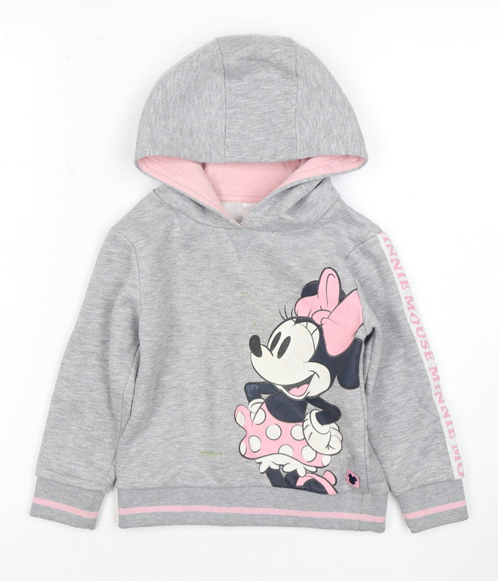 Disney Girls Grey Minnie Mouse Hoodie, Size 4 Years