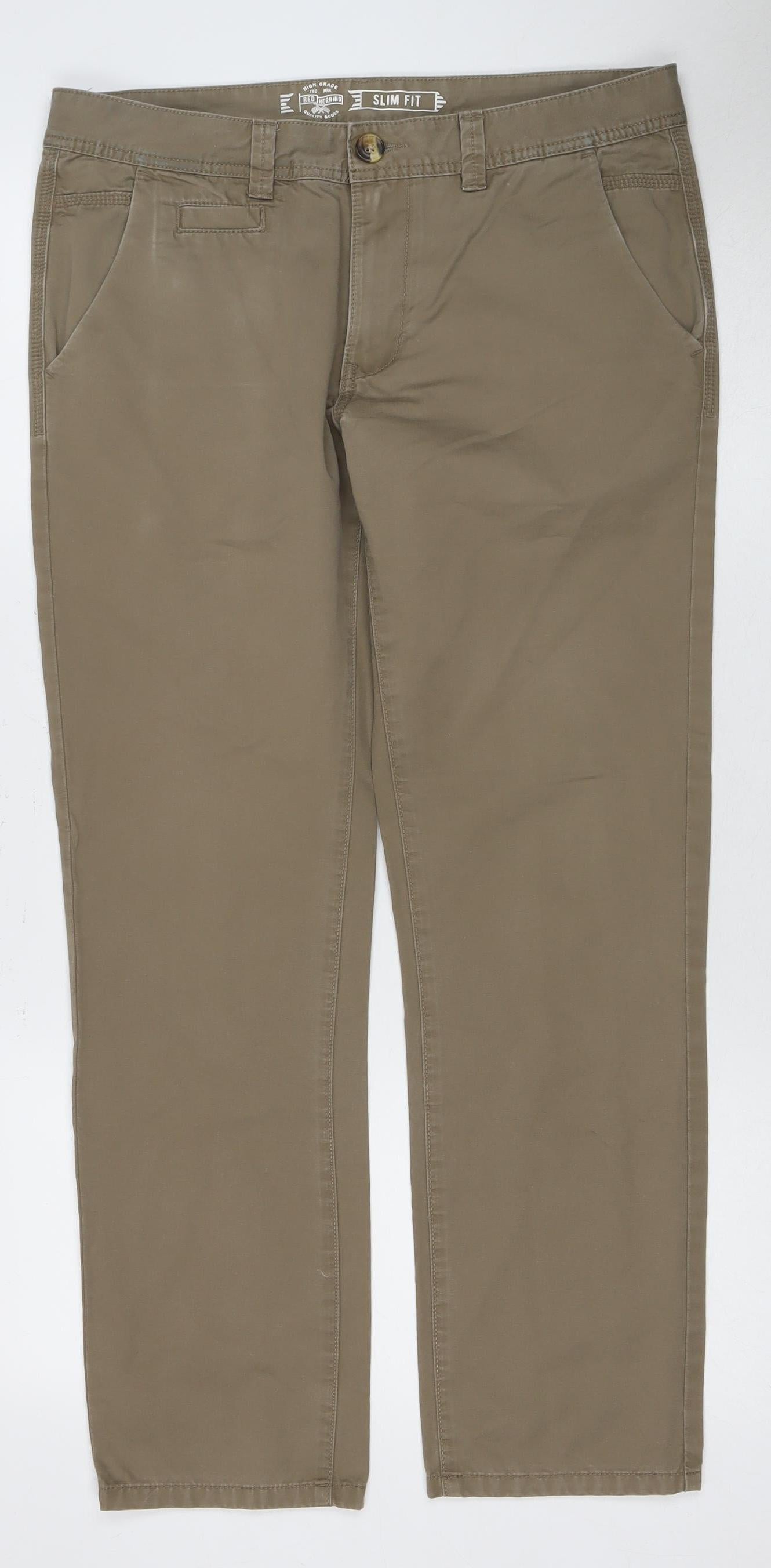 Redefining Men's Brown Chino Trousers, Size 34 Slim Fit