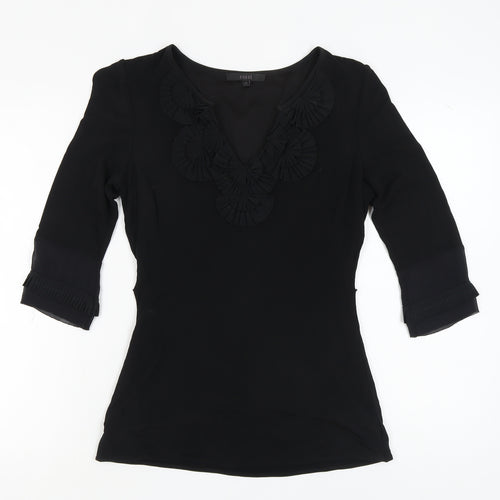 Coast Women's Black V-Neck Ruffle Top Size 10