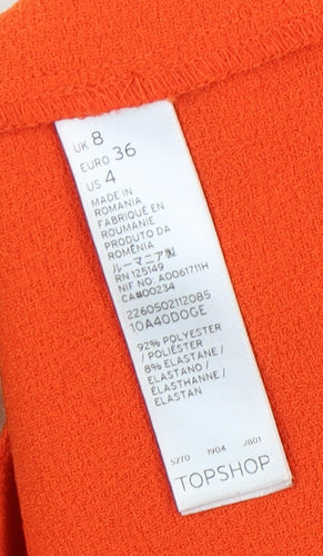 Topshop Women's Orange Short Sleeve Dress Size 8