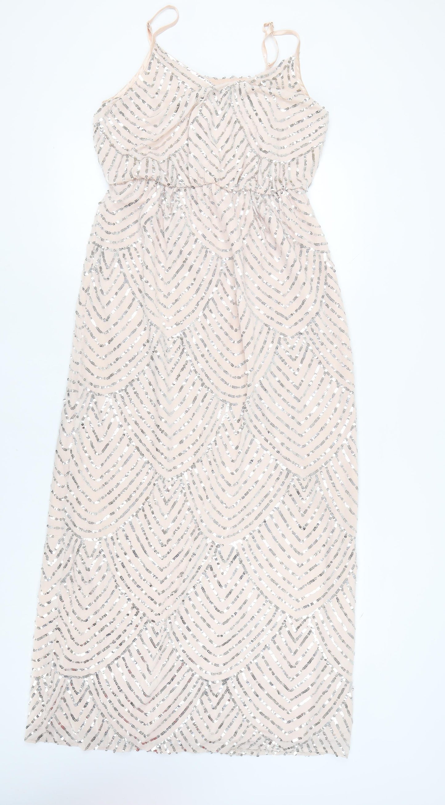 Quiz Women's Ivory Midi Slip Dress, Size 16, Sequined