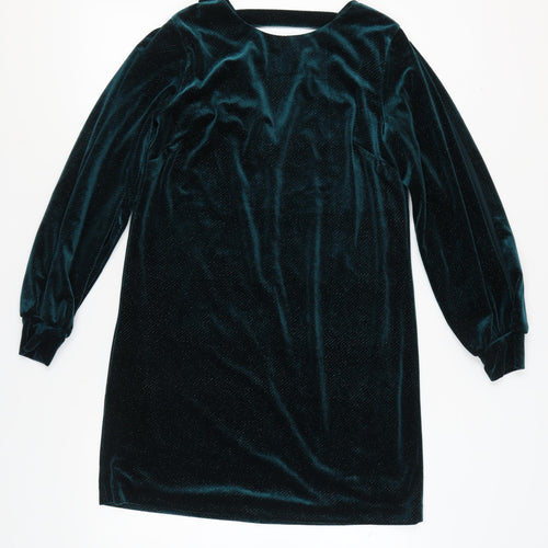 Next Women's Green Velvet Dress, Size 12, V-Neck