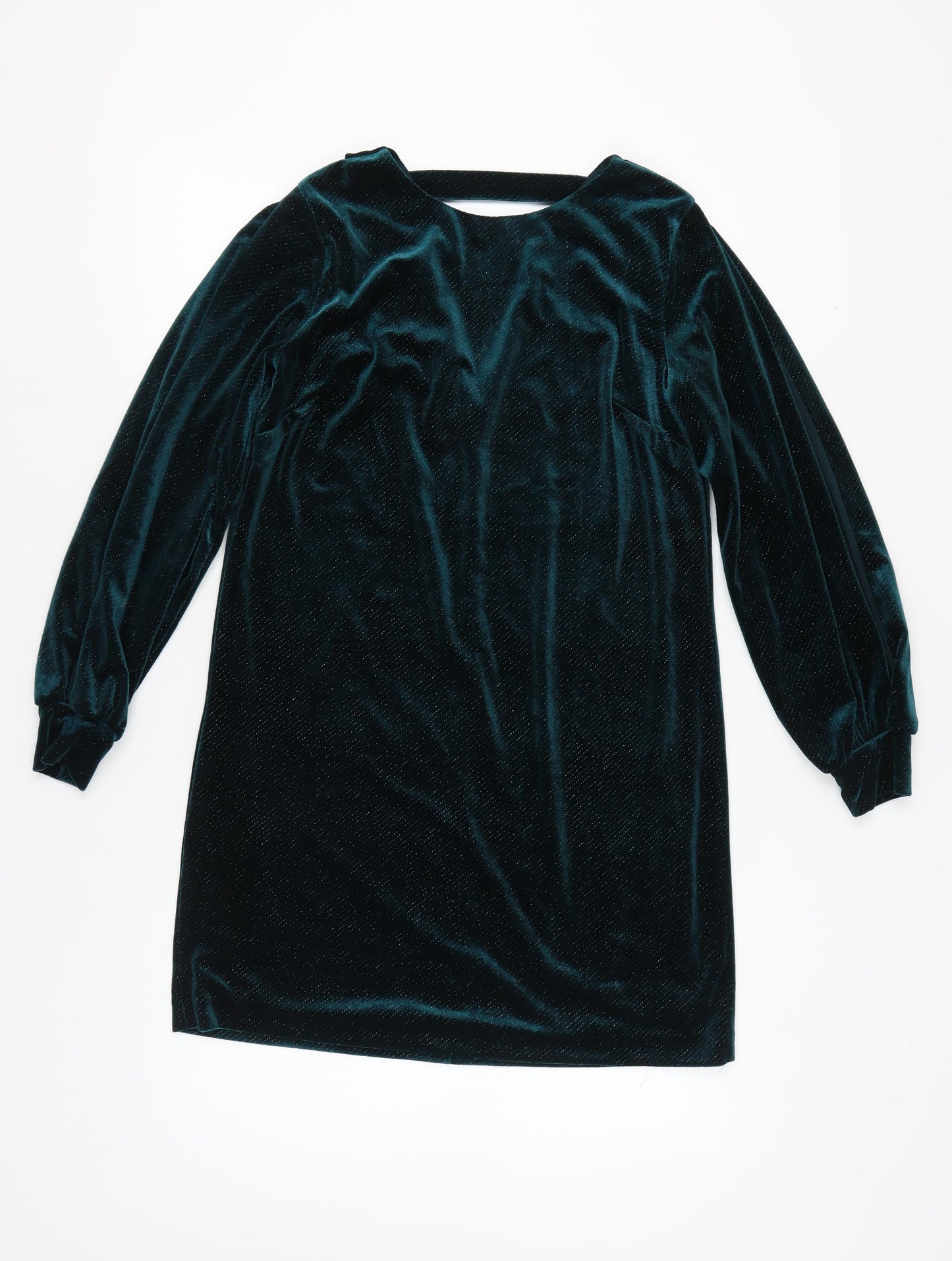 Next Women's Green Velvet Dress, Size 12, V-Neck