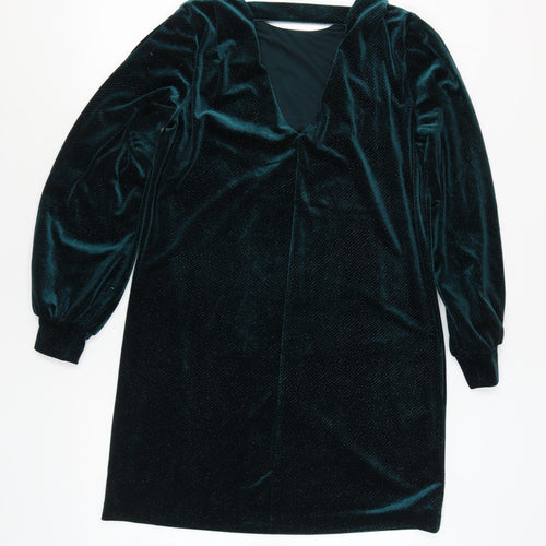 Next Women's Green Velvet Dress, Size 12, V-Neck