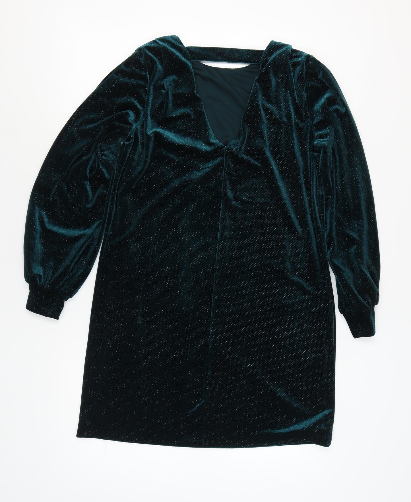 Next Women's Green Velvet Dress, Size 12, V-Neck