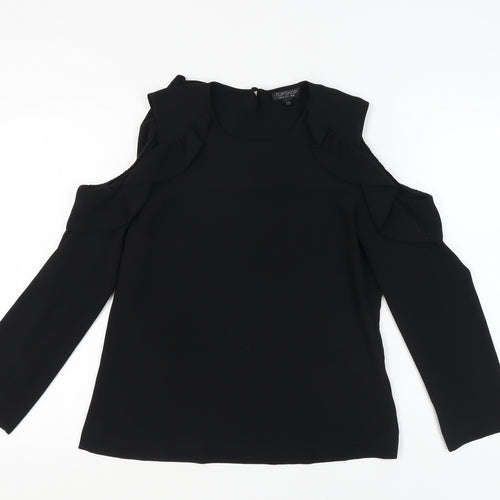 Topshop Women's Black Cold Shoulder Blouse, Size 10
