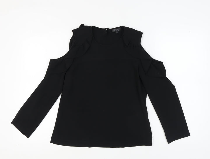 Topshop Women's Black Cold Shoulder Blouse, Size 10