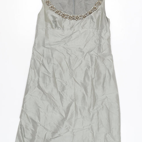 Twin-Set Women's Grey Silk Sleeveless Sheath Dress L