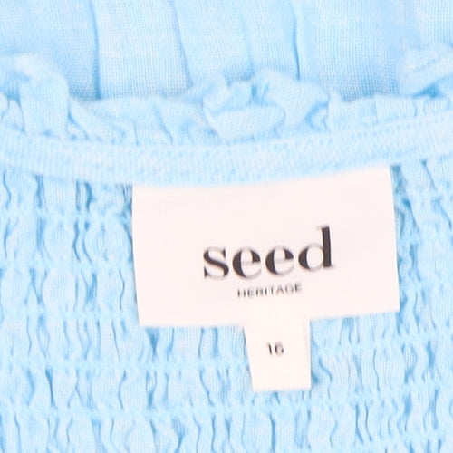 Seed Heritage Women's Blue Linen Dress Size 16