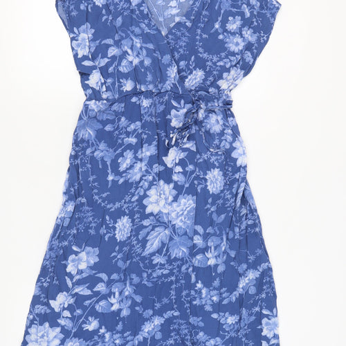 H&M Women's Blue Floral Wrap Dress Viscose Maternity S