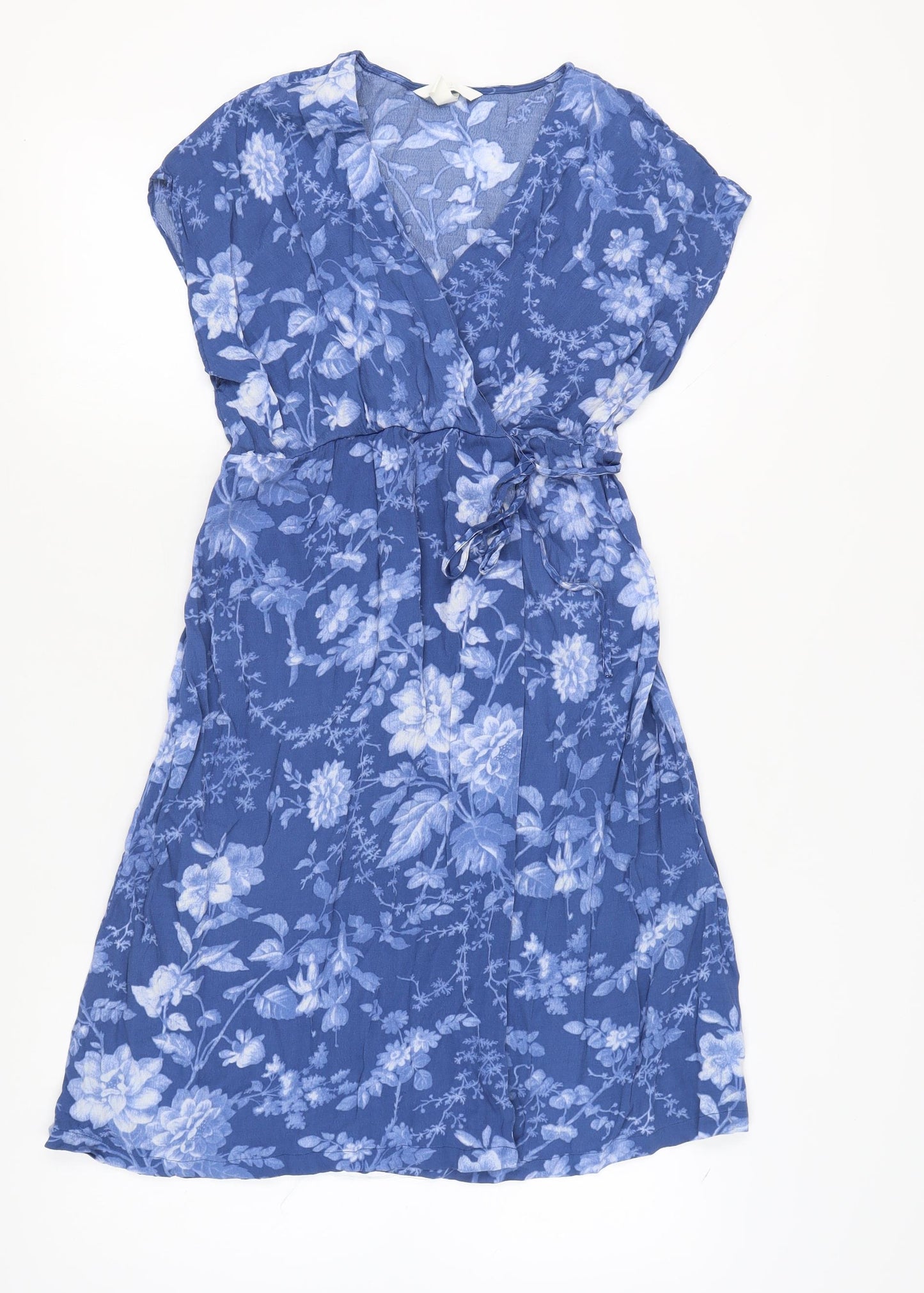 H&M Women's Blue Floral Wrap Dress Viscose Maternity S