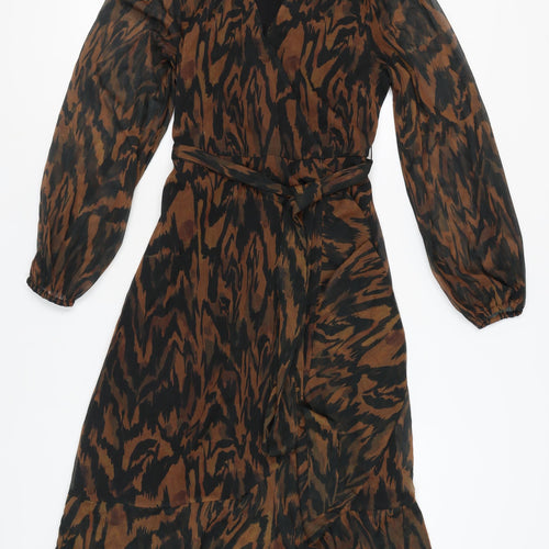 Wallis Women's Brown Midi Wrap Dress Size 10
