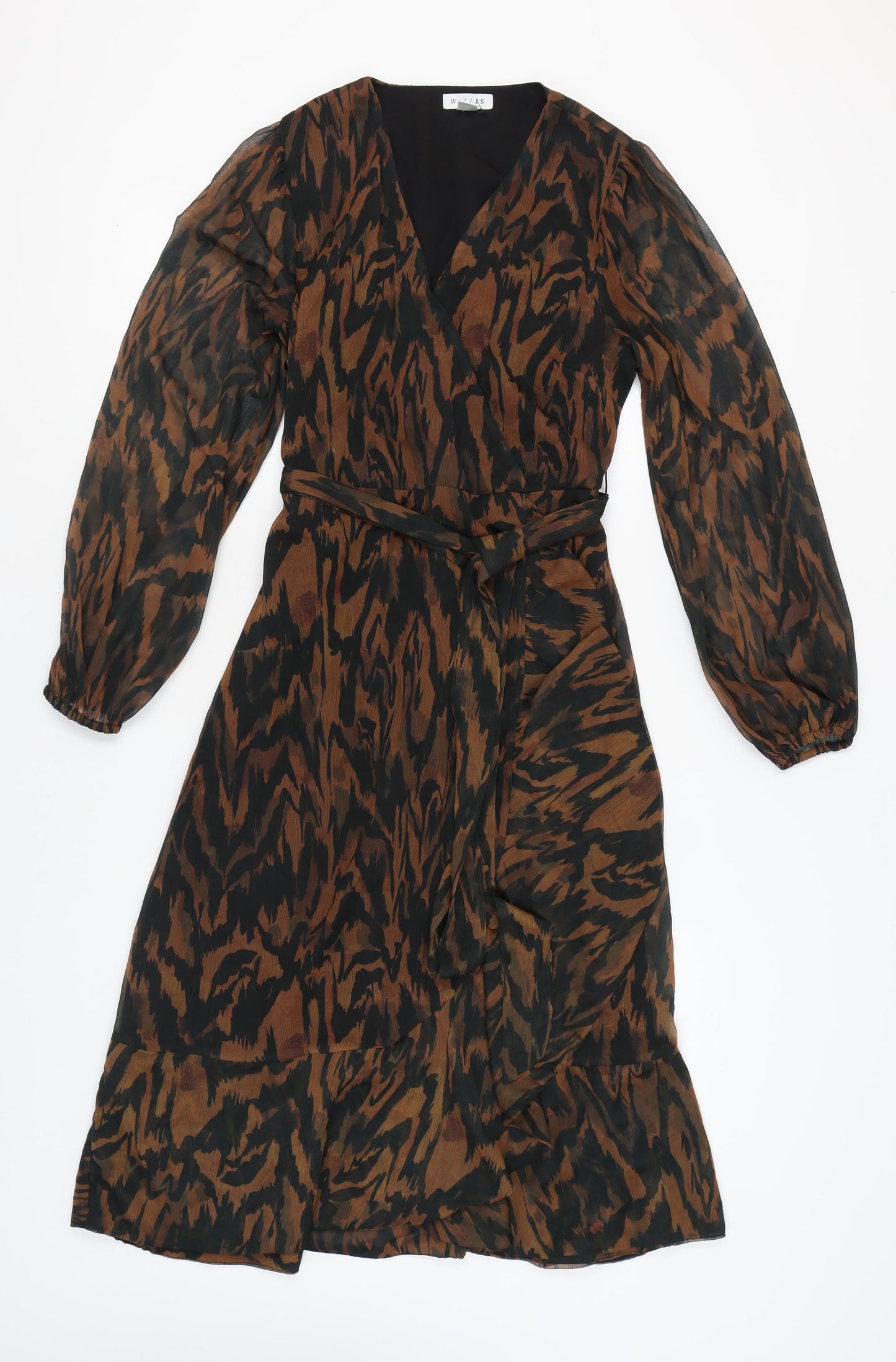 Wallis Women's Brown Midi Wrap Dress Size 10