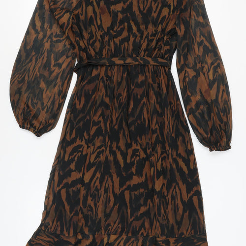 Wallis Women's Brown Midi Wrap Dress Size 10
