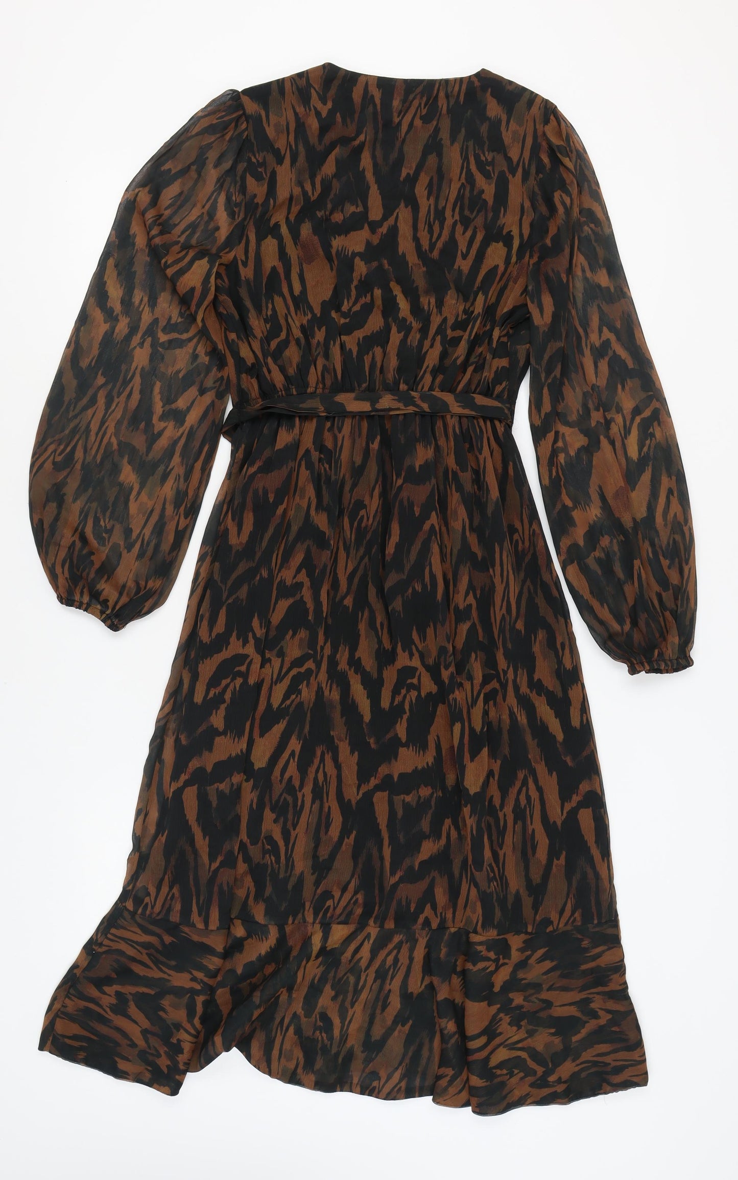 Wallis Women's Brown Midi Wrap Dress Size 10