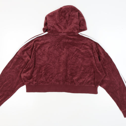 Adidas Women's Red Velour Hoodie Size 14 Logo Accents