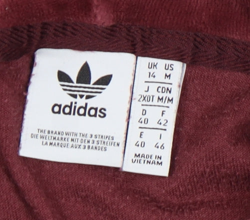 Adidas Women's Red Velour Hoodie Size 14 Logo Accents