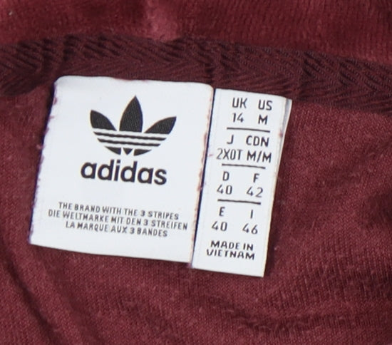 Adidas Women's Red Velour Hoodie Size 14 Logo Accents