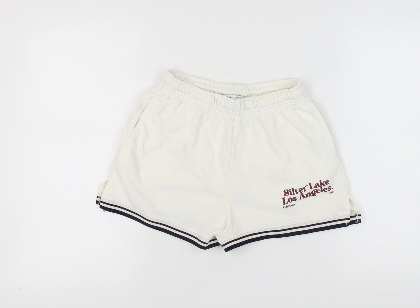 Bershka Women's White Casual S Shorts, Mid-Rise Jersey
