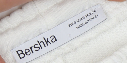 Bershka Women's White Casual S Shorts, Mid-Rise Jersey