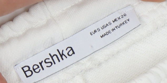 Bershka Women's White Casual S Shorts, Mid-Rise Jersey
