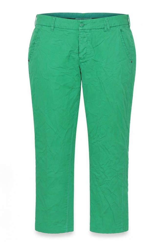 Front view of Bifurus Women's Green Trousers, size 30, Button Pocket