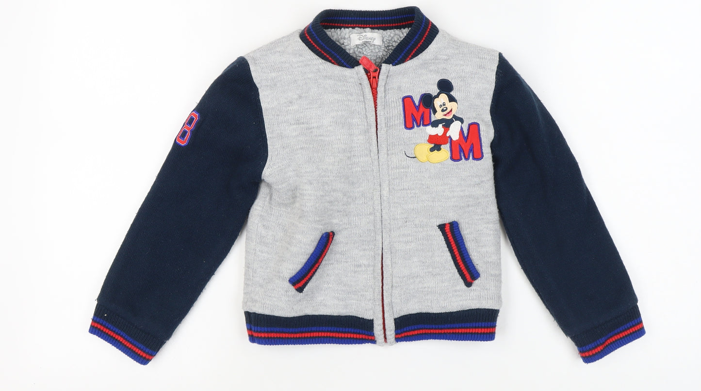 Disney Girls Mickey Mouse Varsity Jacket Grey 5-6 Years