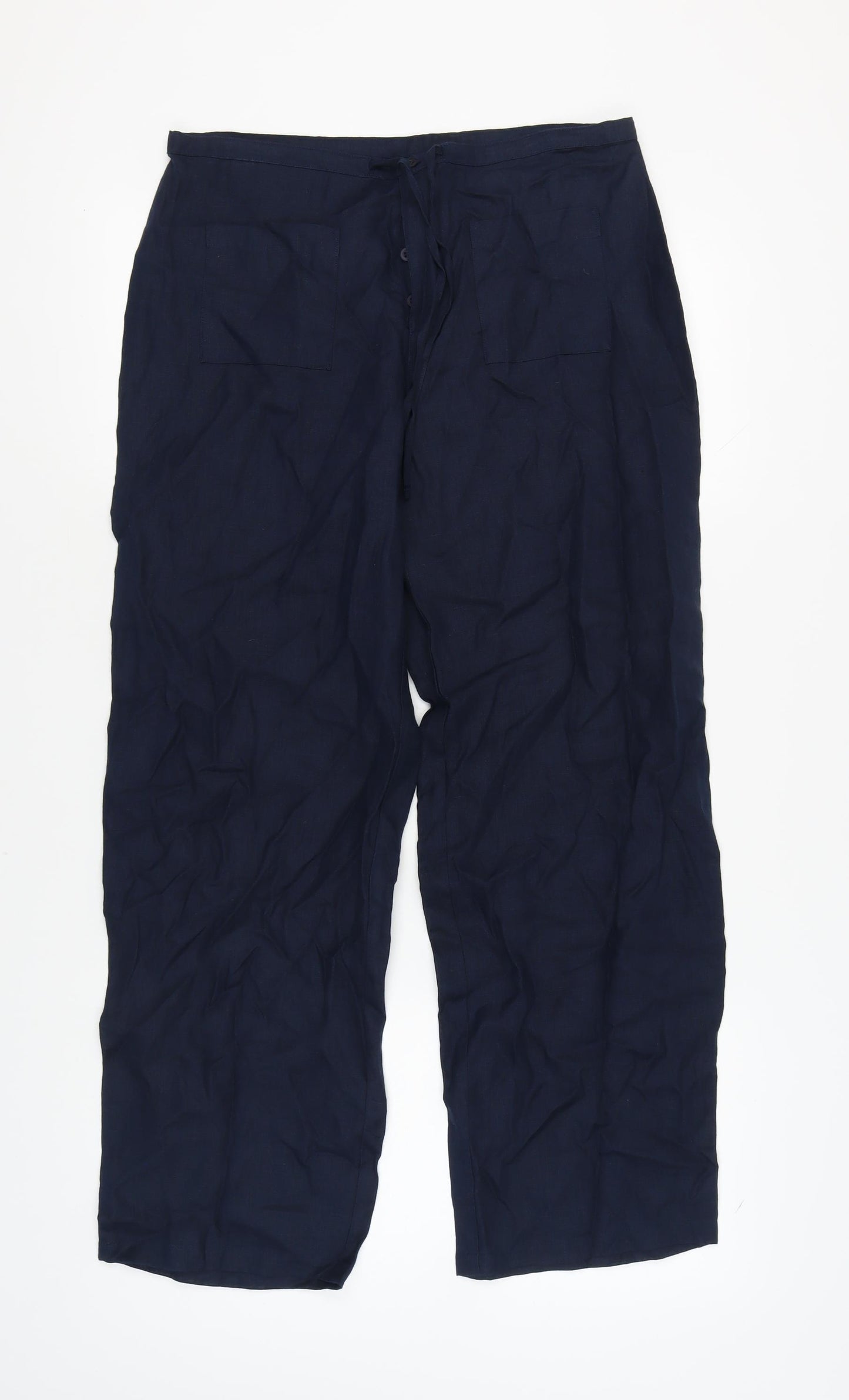 Next Women's Linen Trousers, Blue, Size 16, Casual Wide-Leg