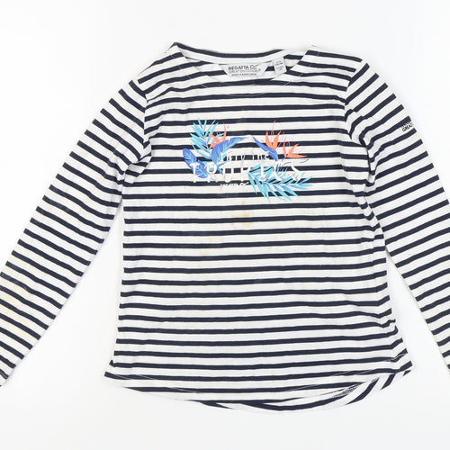 Regatta Girls Blue Striped Long Sleeve Tropical T-Shirt, Size 9-10