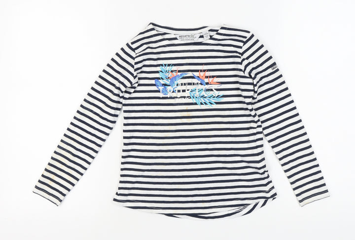Regatta Girls Blue Striped Long Sleeve Tropical T-Shirt, Size 9-10