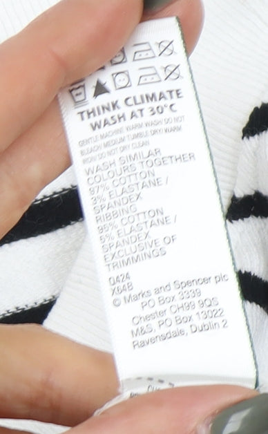 Marks and Spencer Women's White Striped Pullover Jumper, L