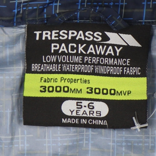Trespass Boys Blue Rain Coat 5-6 Years Waterproof Windproof