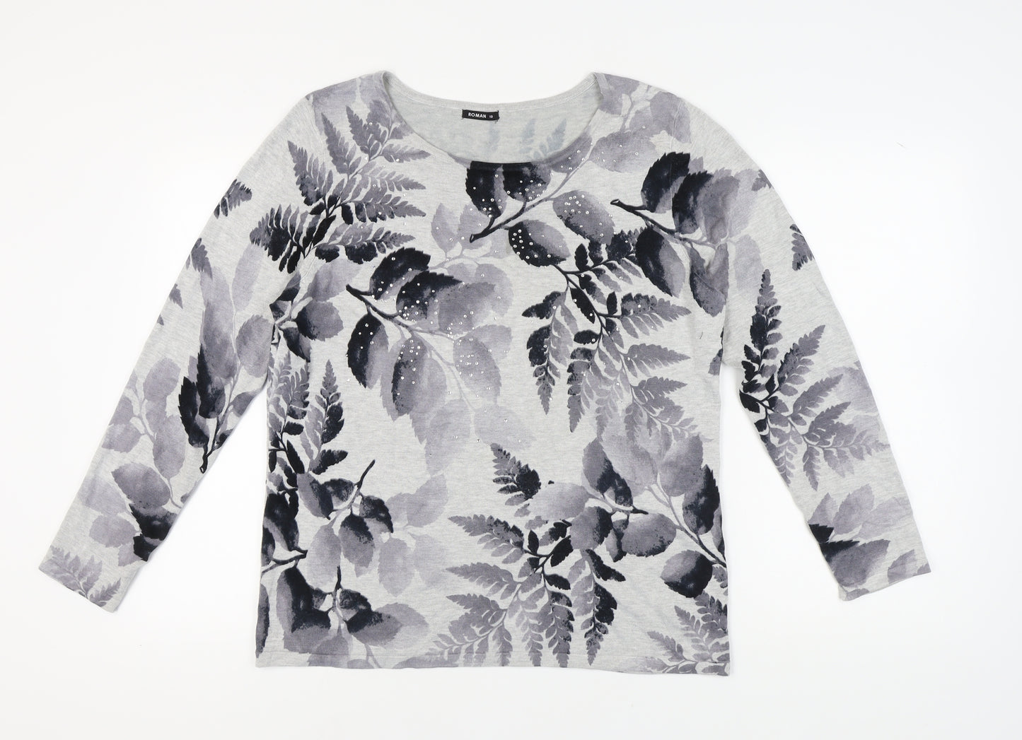 Roman Women's Grey Floral Pullover Jumper Size 18