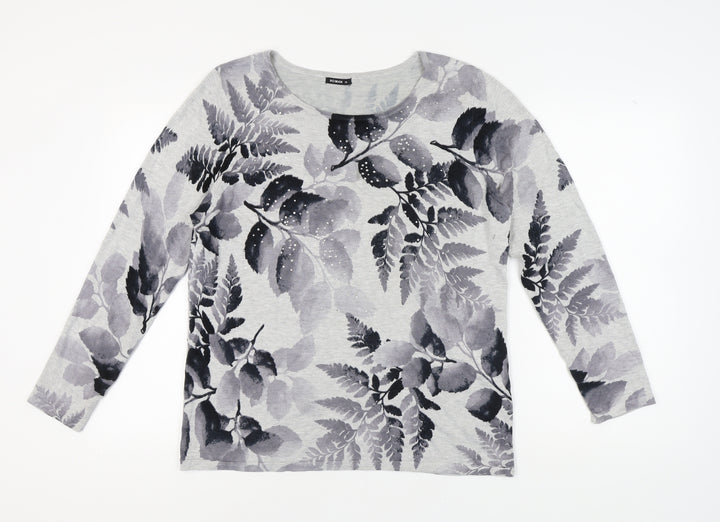 Roman Women's Grey Floral Pullover Jumper Size 18