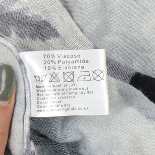 Roman Women's Grey Floral Pullover Jumper Size 18