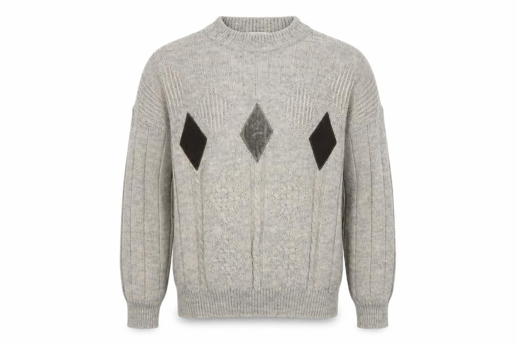 St Michael Men's Beige Diamond Pullover Jumper, M