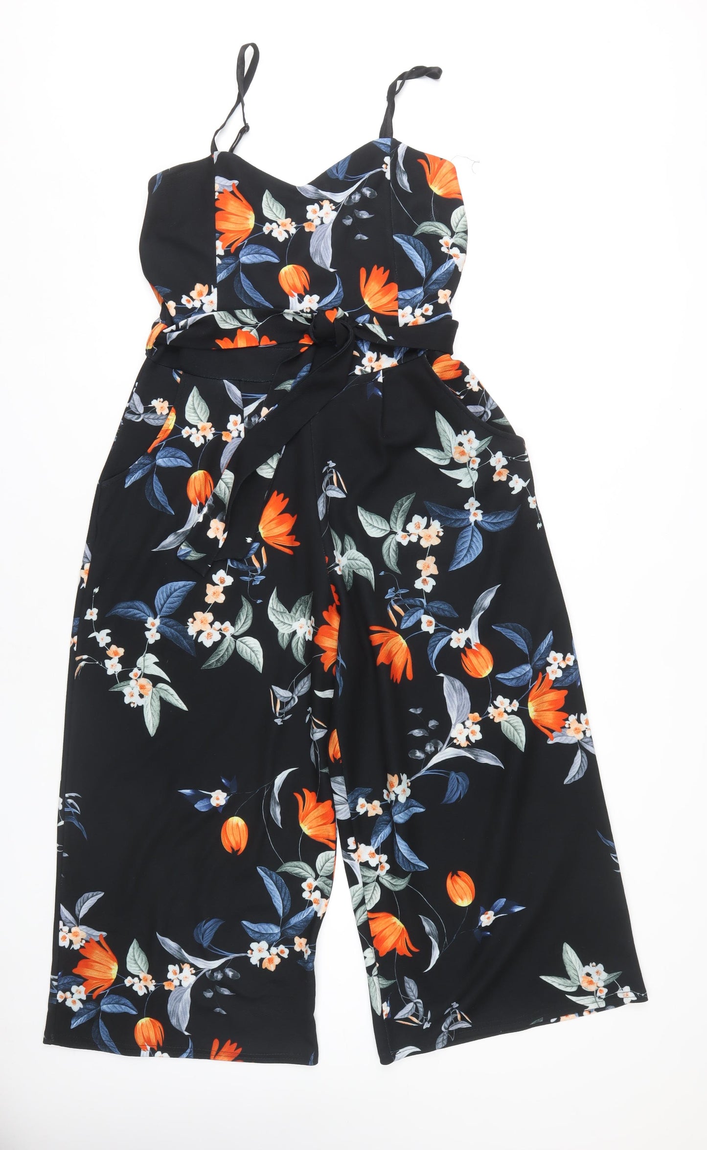 Quiz Women's Black Floral Belted Jumpsuit Size 16