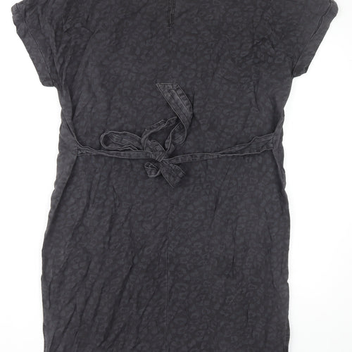 Next Women's Black Animal Print Belted Dress Size 14