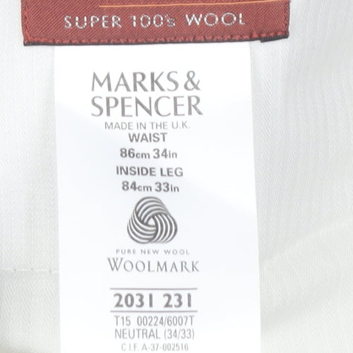 Marks and Spencer Men's Grey Wool Trousers, 34 Regular